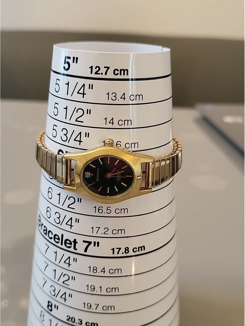 Armitron Diamond Watch Women Gold Stainless St Stretch Battery  Black Quartz EUC